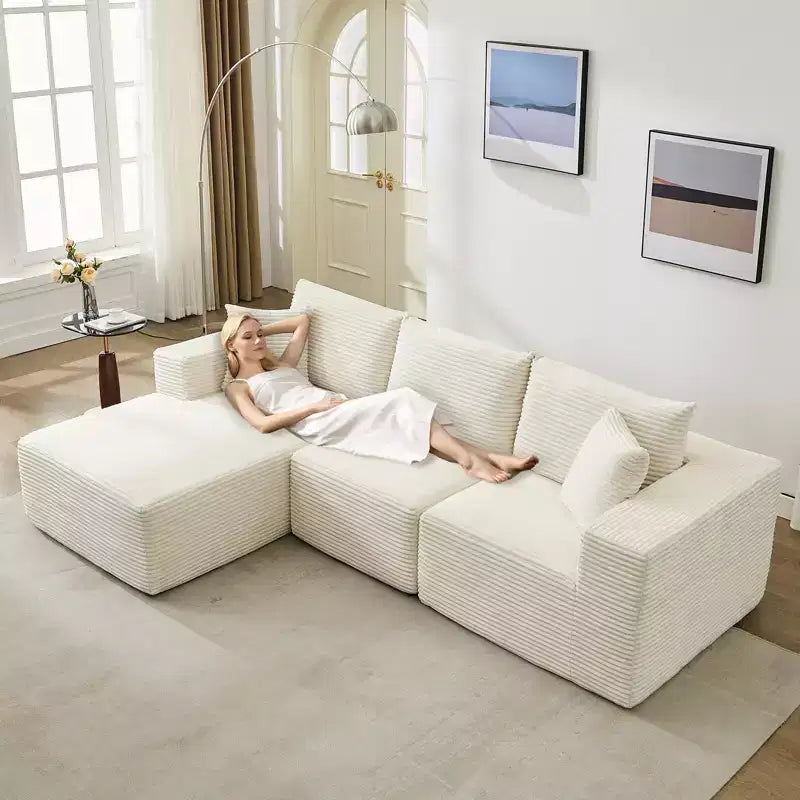 108 Modernes 3-Sitzer-Sofa, gepolstertes Sofa in L-Form mit Kissen, Sofa mit tiefer Sitzfläche, keine Montage erforderlich