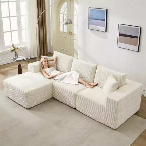 108 Modernes 3-Sitzer-Sofa, gepolstertes Sofa in L-Form mit Kissen, Sofa mit tiefer Sitzfläche, keine Montage erforderlich