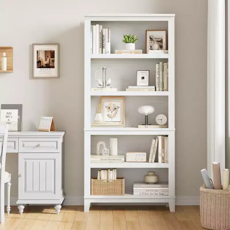 GustoWave 71 Zoll hohes Bücherregal mit verstellbaren Regalböden, 31.5 Zoll breit, Holzregal mit 5 Ebenen im Farmhouse-Stil, Vintage-Bücherregal