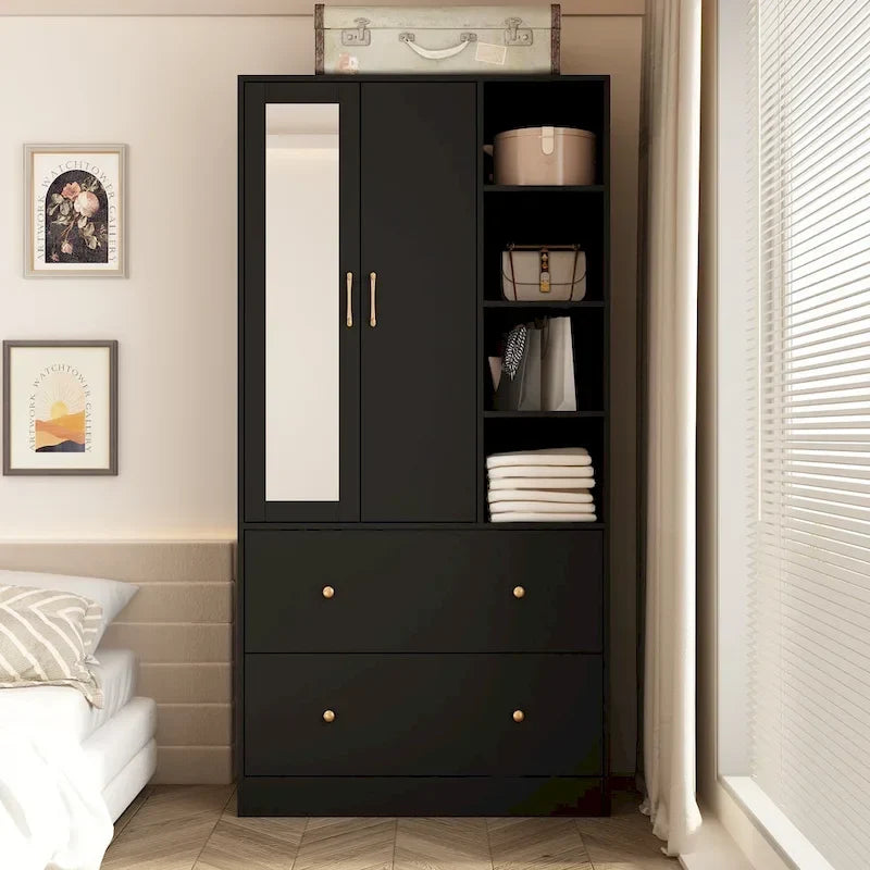 Kleiderschrank mit Spiegel und verstellbarem Kleiderstangenbereich, platzsparend