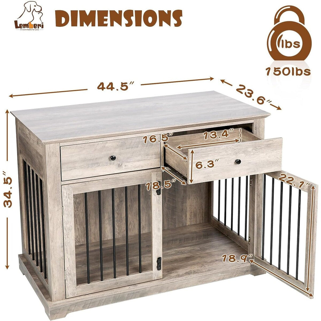 Cuccia per cani BOSSIN da 44 pollici, mobile in legno con tavolino laterale e cassetti contenitori, cuccia decorativa per animali domestici