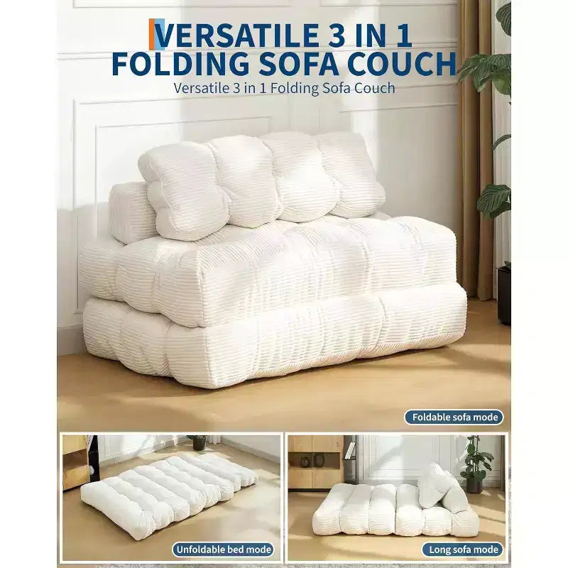 Canapé-lit pliant 3 en 1, fauteuil convertible en lit avec oreiller, fauteuil-lit pliant portable, canapé de sol confortable avec dossier pour salon, beige