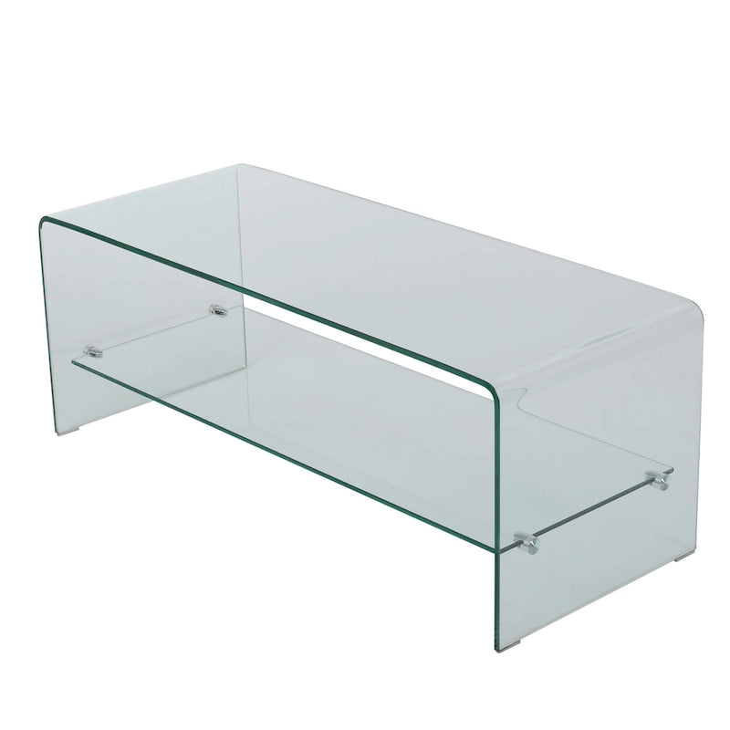 Meuble TV transparent de 39.37 avec dos ouvert et étagère en verre pour téléviseurs jusqu’à 39