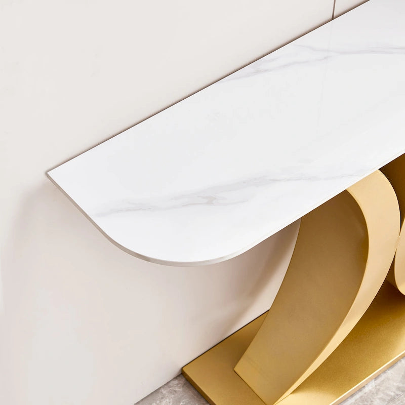 Moderner Konsolentisch, elegantes Design, Metallgestell mit verstellbaren Fußgleitern für den Eingangsbereich