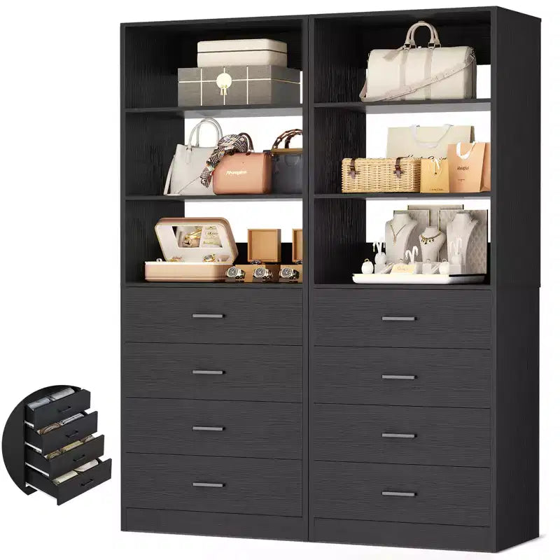 Schrank-Organisationssystem mit Holzschubladen und Regalen