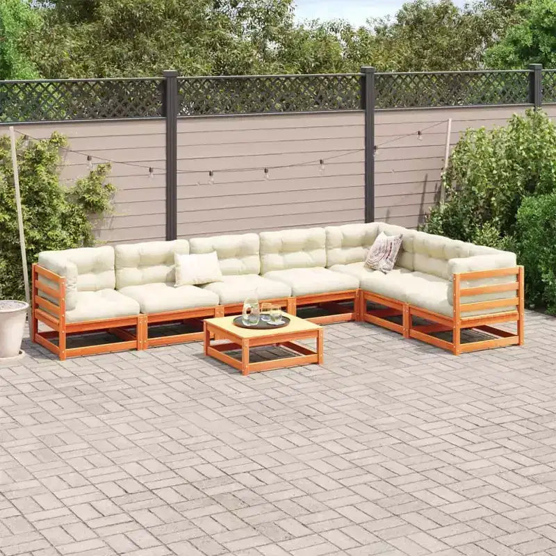 Set da giardino vidaXL con divano modulare componibile in legno massello di pino - pino naturale, senza cuscini