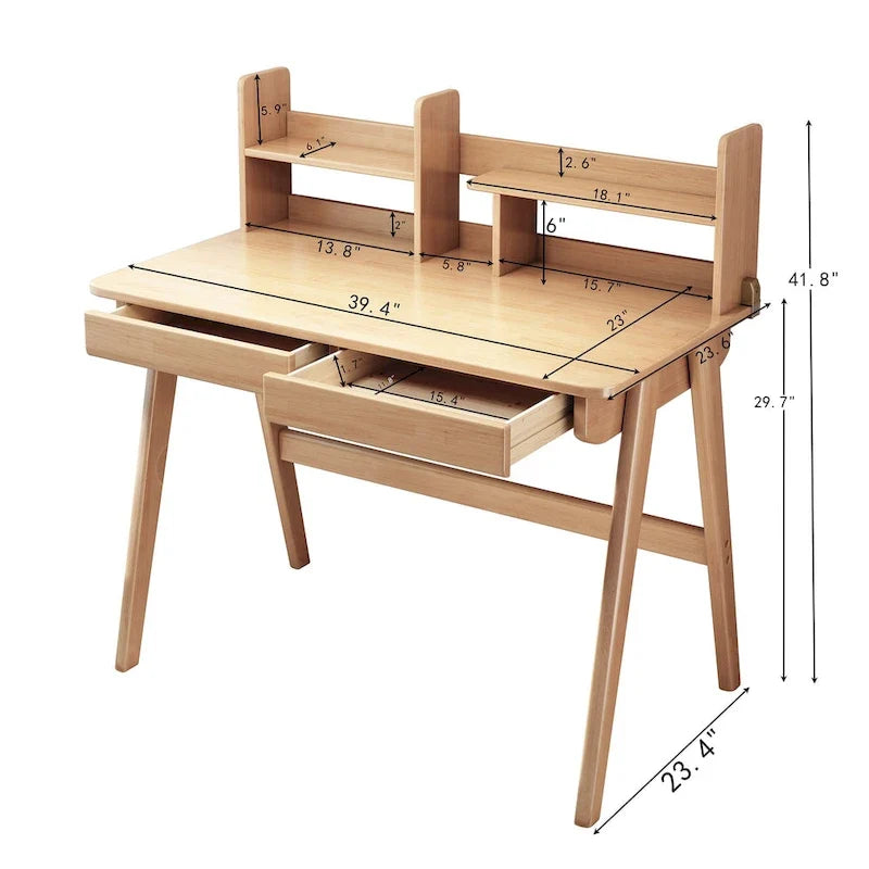 Bureau pour enfant, table en bois avec étagère à livres - N/A