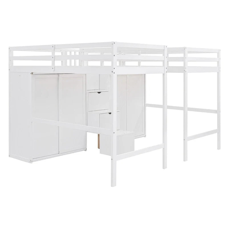 Lits mezzanine doubles jumeaux avec armoires et escalier