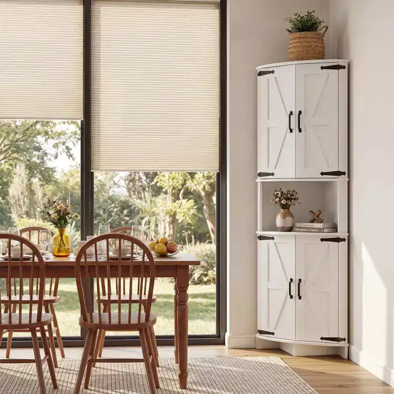 Armoire d’angle haute de 64.8 avec portes, armoire de rangement d’angle marron de style campagnard, garde-manger d’angle autoportant avec étagères réglables