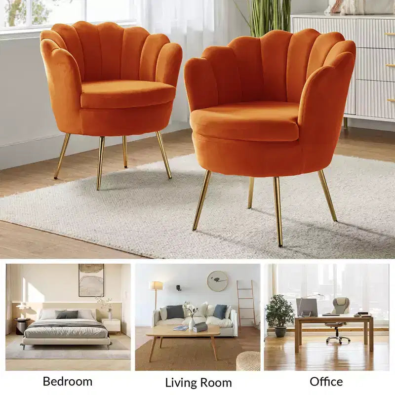 Comfy Barrel Chair with Golden Metal Legs, Living Room Accent Chair