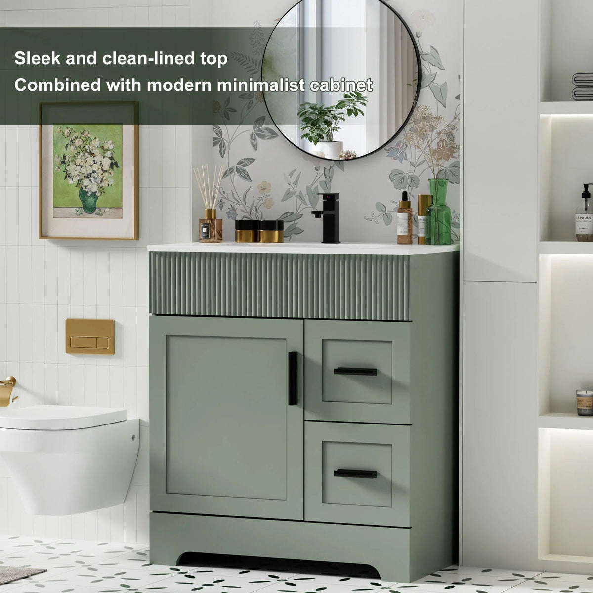 Ensemble meuble-lavabo de salle de bain Wavy Line 30/36/48 avec lavabo et robinet