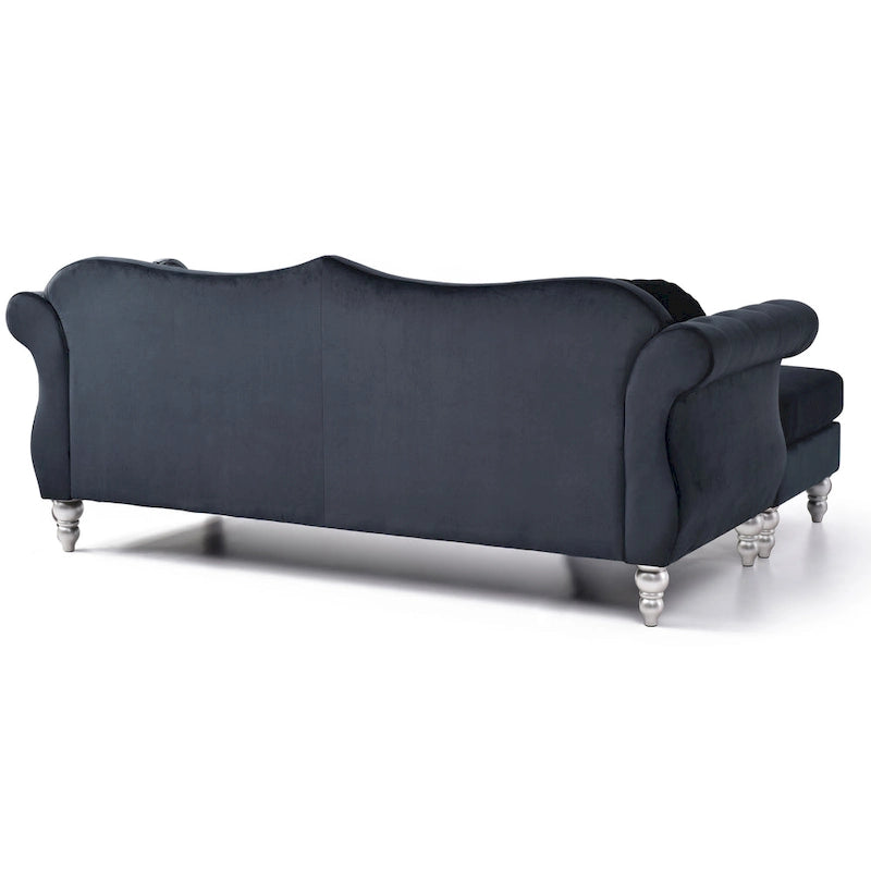 Hollywood-fluwelen bank met omkeerbare chaise longue