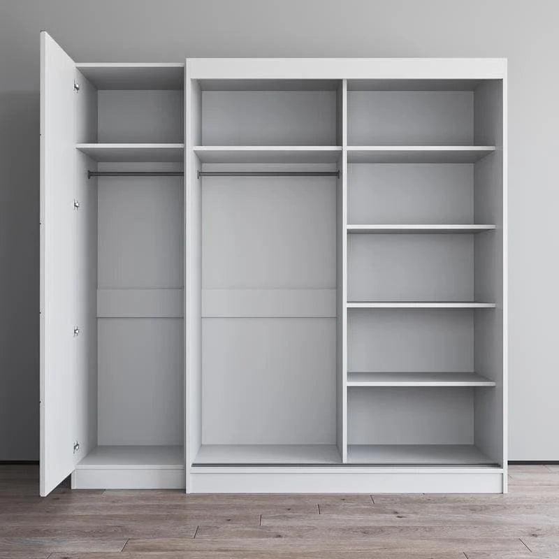 Armoire à 2 portes avec miroir et façade en verre, pour 2 personnes (gris / noir / blanc)