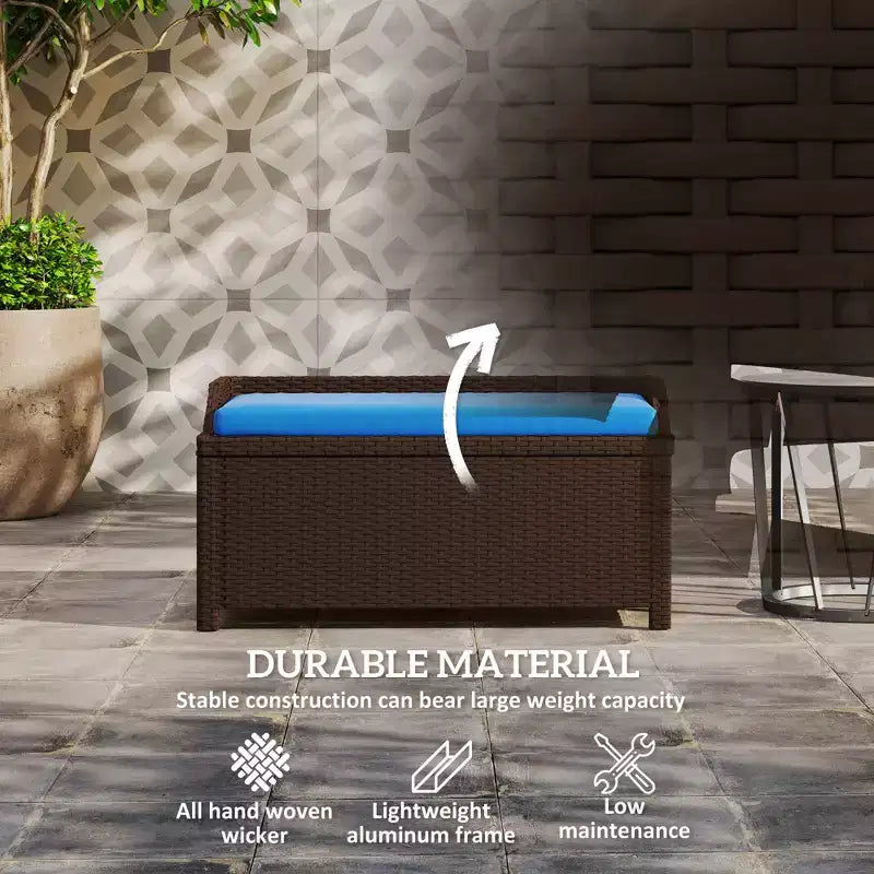 Banc de rangement extérieur en osier avec coussin