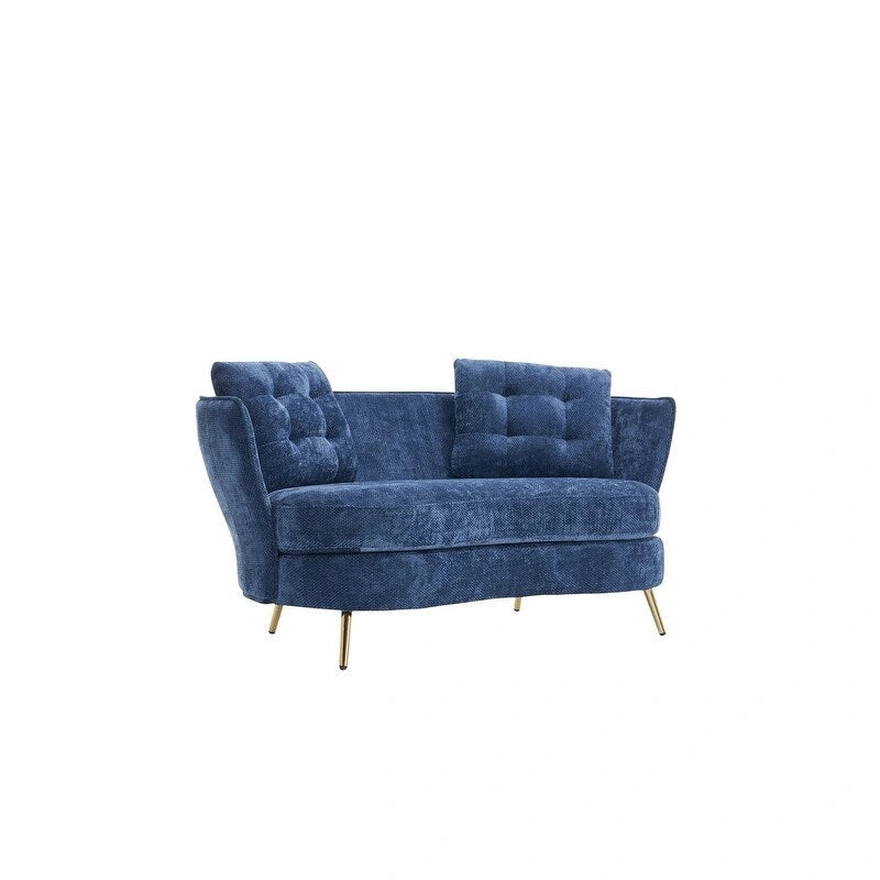 Gepolstertes Sofa mit goldfarbenen Metallbeinen, Club-Zweisitzer für Wohn- und Lesezimmer, Schlafzimmer, Apartment, kleine Räume und Wohnheime