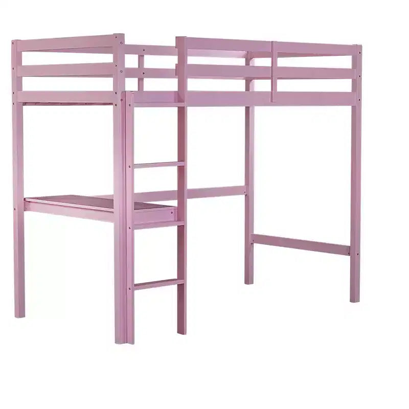 Lit mezzanine minimaliste Okak avec échelle, lit mezzanine pour lit simple en bois d’hévéa avec garde-corps de sécurité et bureau intégré, cadre de lit pour enfants et adolescents