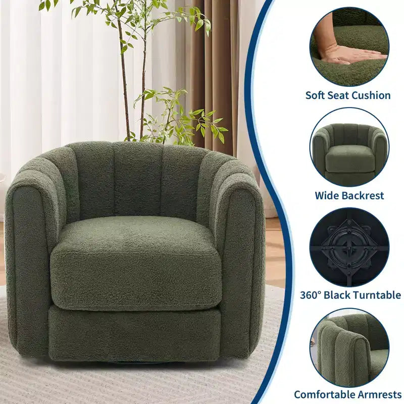 Ensemble de 2 fauteuils d’appoint pivotants à 360° modernes, style tonneau, rembourrage moelleux en tissu, vert