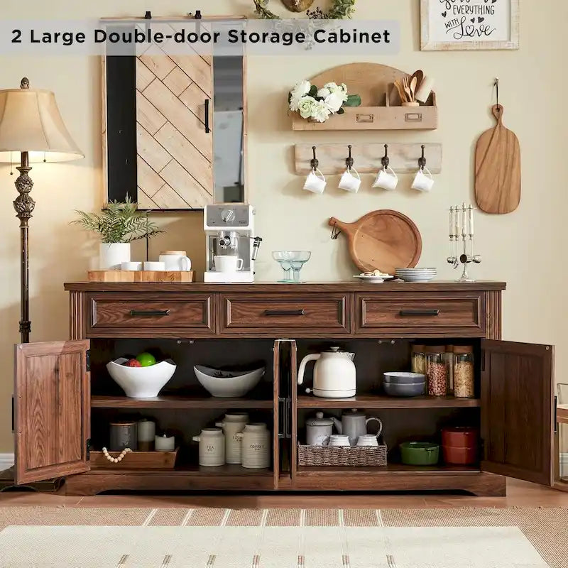 Credenza a buffet in stile rustico, mobile per angolo caffè o bar per vini per sala da pranzo - N/A