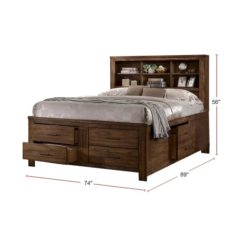 Bett mit 6 Unterbett-Schubladen in Walnuss