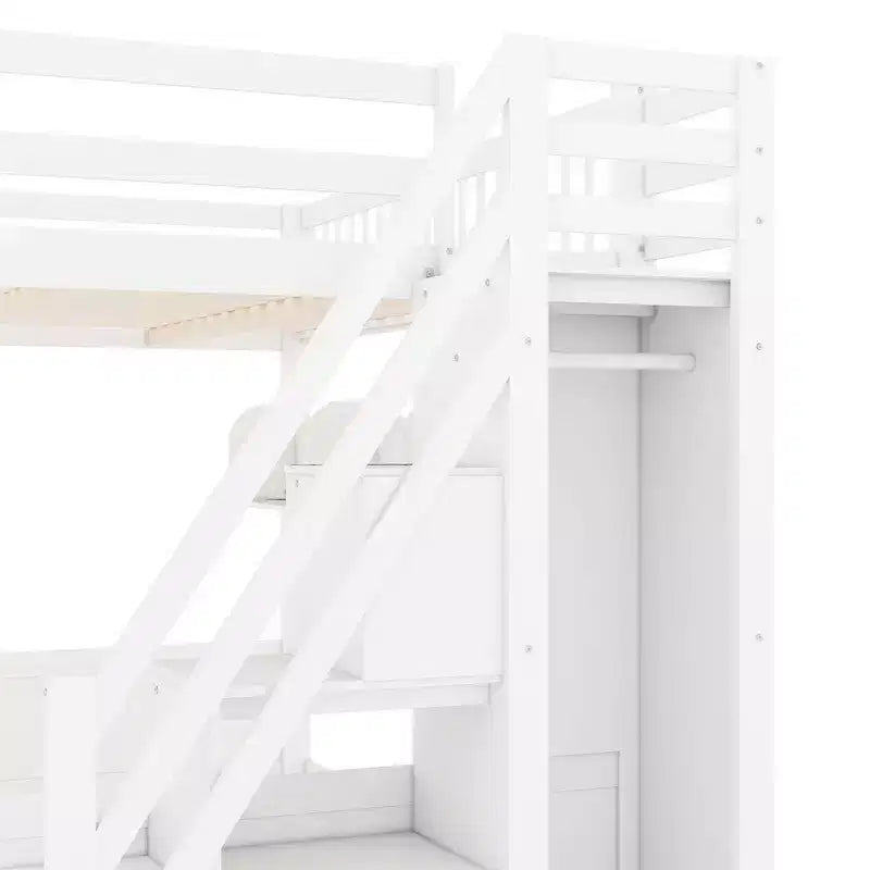 Hoogslaper voor queensize matras met trap, kledingkast en opbergplanken - MDF, 650 lb