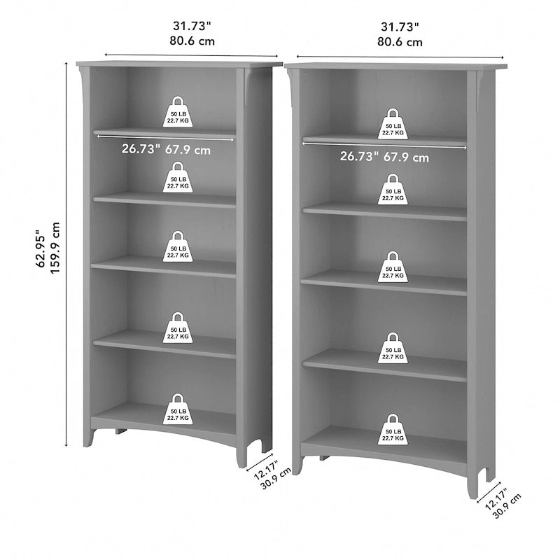 Hoge Salinas-boekenkast met 5 planken (set van 2) van Bush Furniture