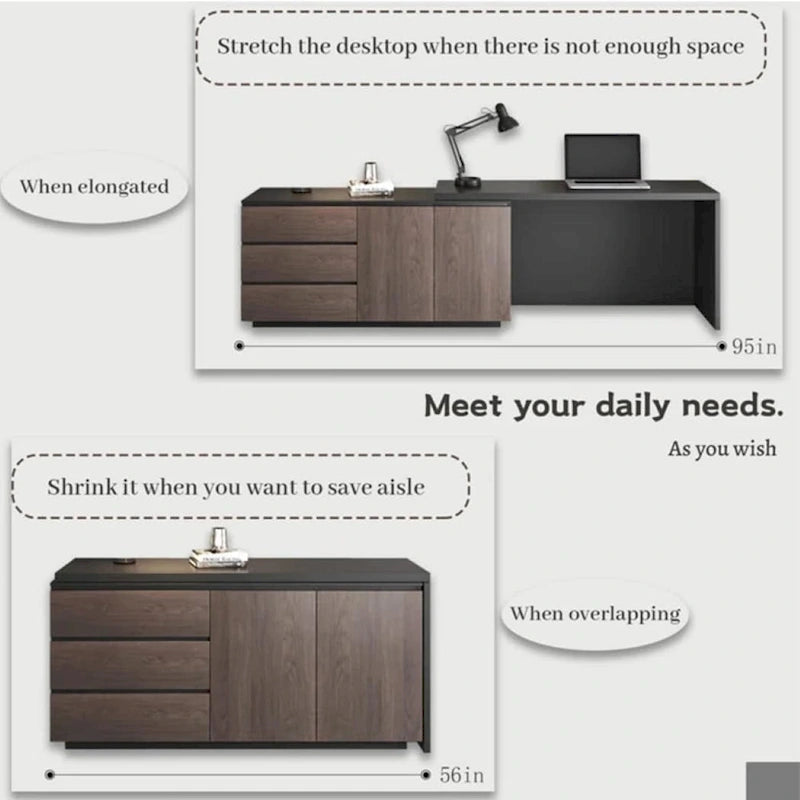 Bureau extensible avec tiroir et commode de rangement pour bureau à domicile
