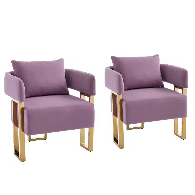 Set van 2 moderne gestoffeerde fauteuils met gouden metalen poten voor woonkamer, slaapkamer of kantoor