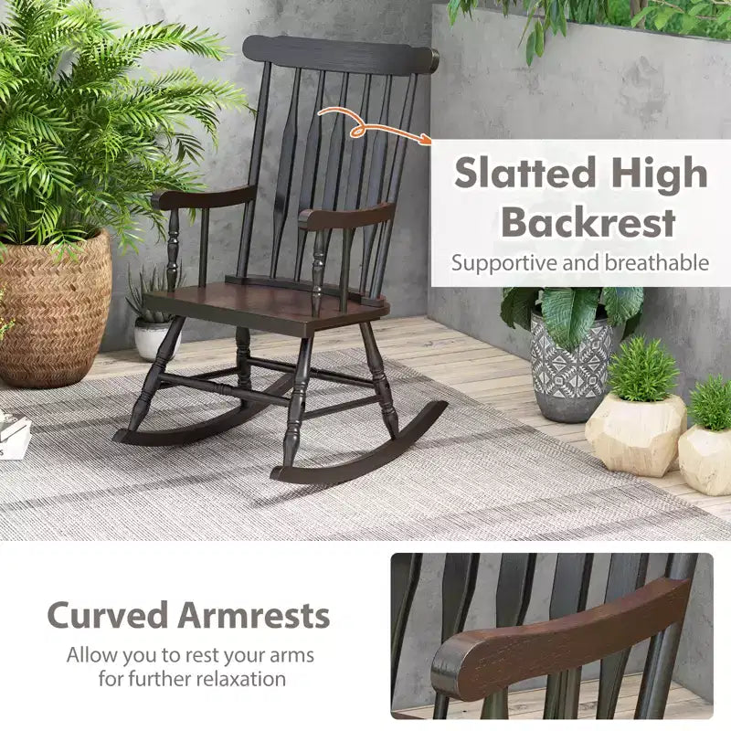 Costway Set aus 2 Schaukelstühlen aus Holz, glänzende Oberfläche, Weiß\ Kaffee