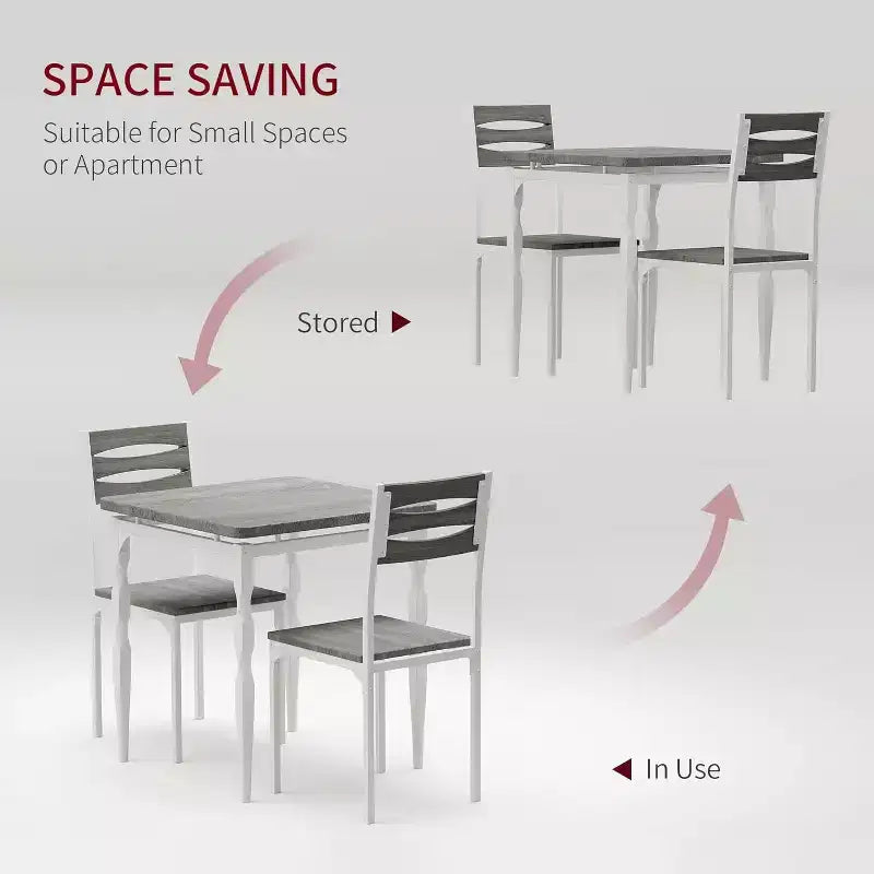 Eetset van 3 delen voor kleine ruimtes, tafel en 2 stoelen met spiraalpoten, compacte keukentafelset voor appartementen