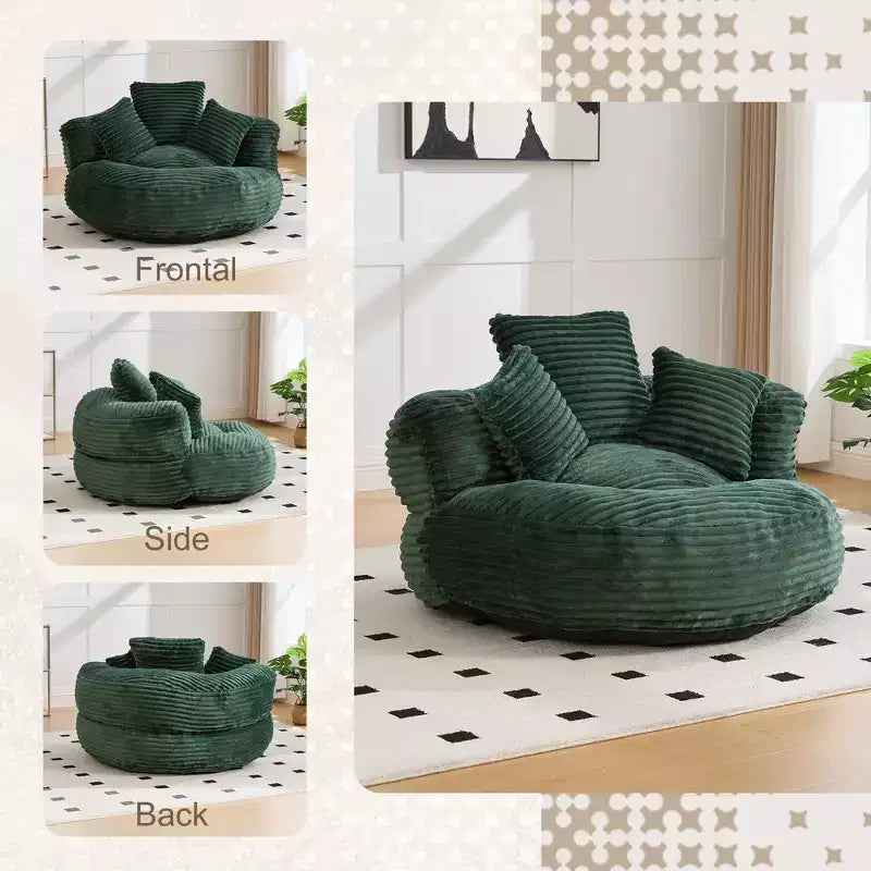 Sitzsacksofa für Erwachsene und Kinder, übergroßer Cord-Sitzsack mit 3 Kissen und Armlehnen für Wohnzimmer und Schlafzimmer - ModernLuxe