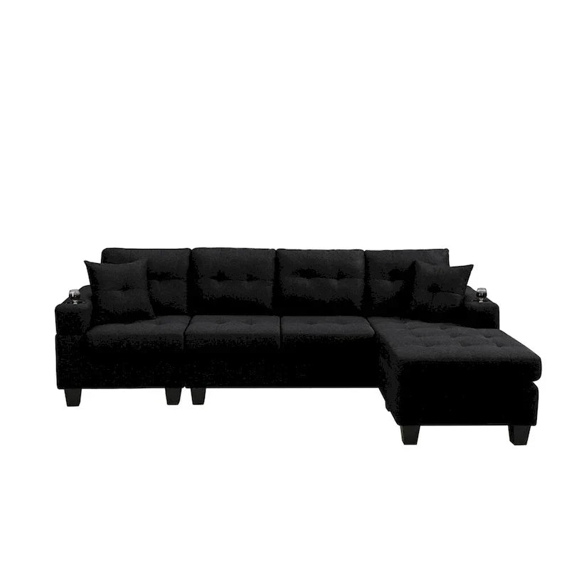 Wohnzimmer-Ecksofa mit L-förmiger Chaiselongue und Becherhalter