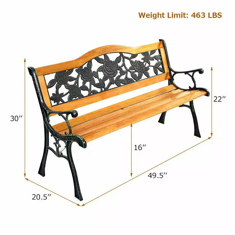 Costway metalen tuinbank voor terras, tuin, veranda en tuinpad, van gietijzer en hardhout