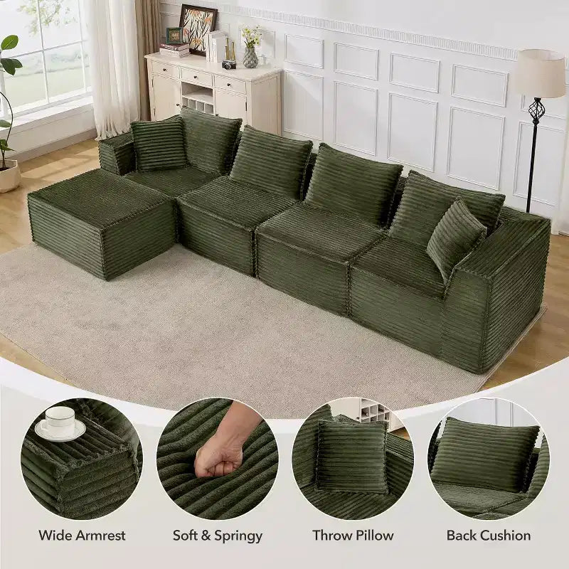 Canapé modulaire nuage de 107/ 137, canapé profond sans structure, canapé convertible confortable pour le sol avec poufs et mousse à mémoire de forme