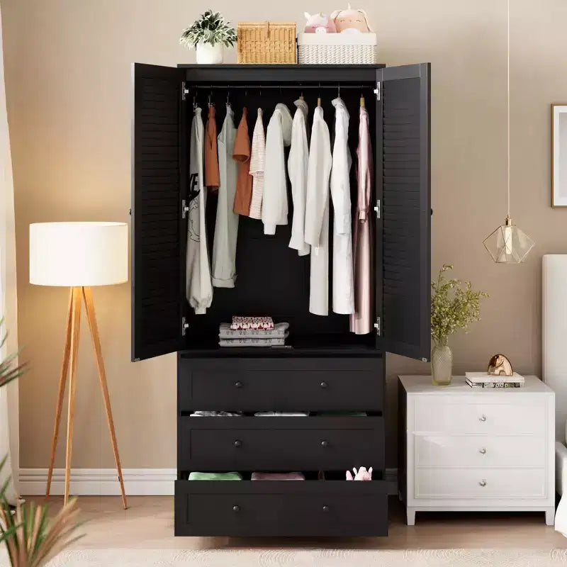 COZONY kledingkast met 3 laden en 2 deuren, moderne houten kast voor de slaapkamer, stevige witte kledingkast