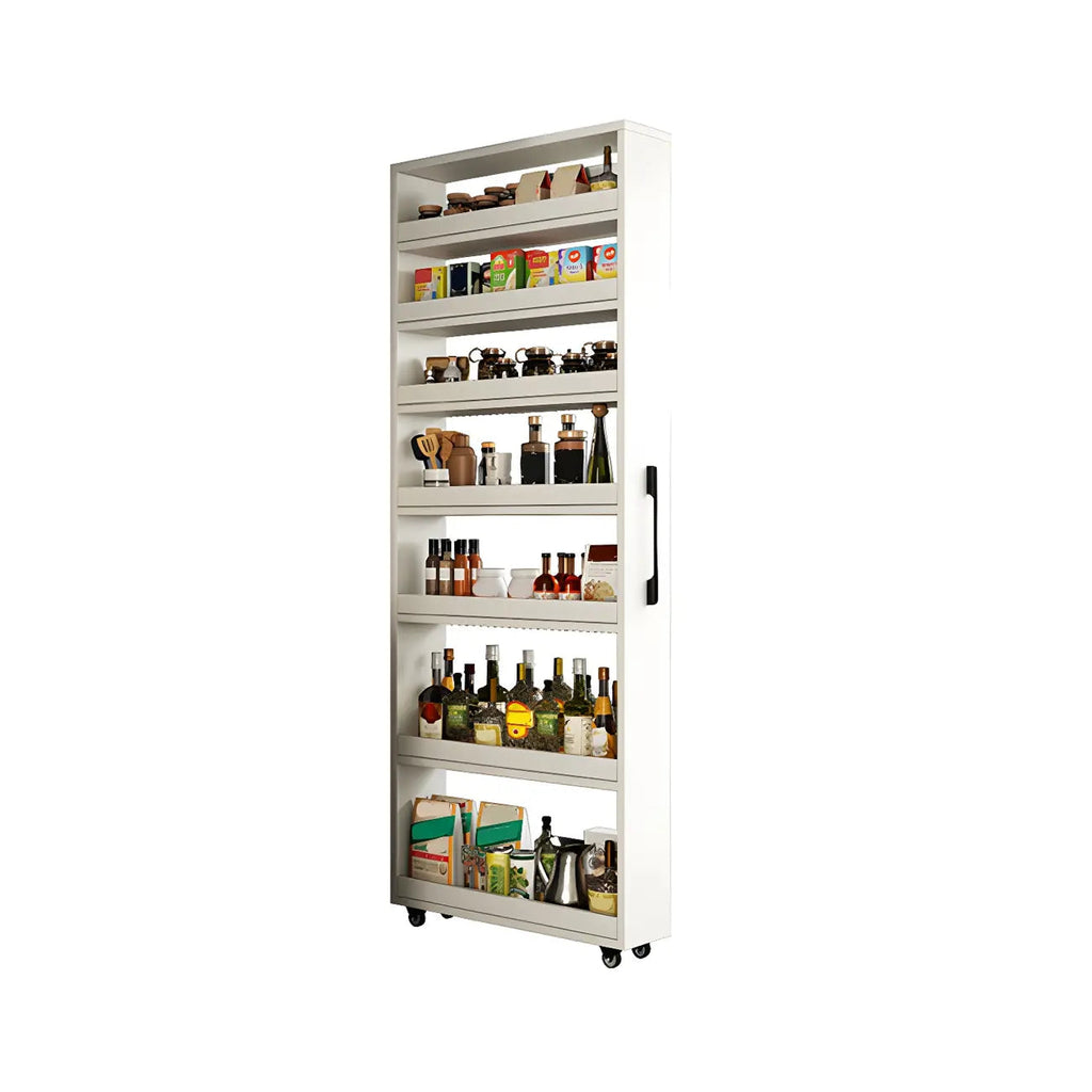 Moderner Buffet-Tisch aus Holz mit offenen Regalen und Rollen