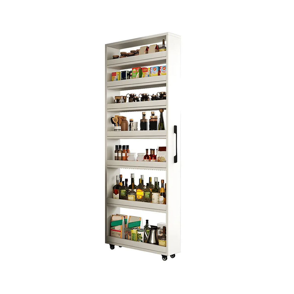 Moderner Buffet-Tisch aus Holz mit offenen Regalen und Rollen