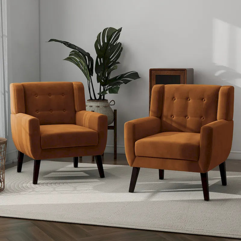 Set van 2 fluwelen fauteuils met armleuningen voor de woonkamer
