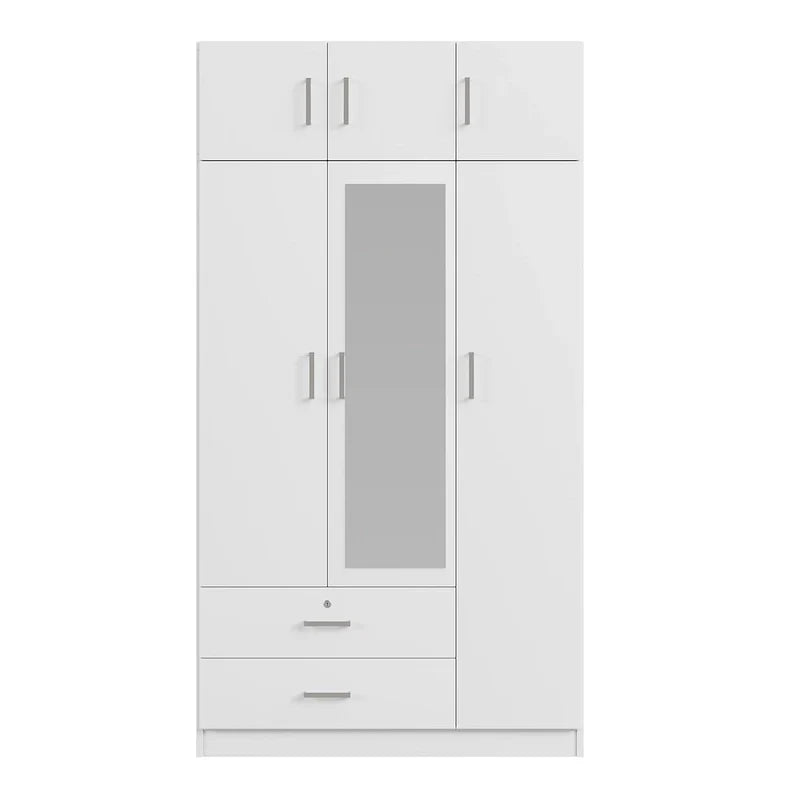 Armoire à 3 portes avec miroir, 2 tiroirs et placard supérieur