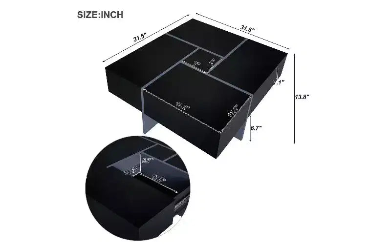 Table basse extensible avec plateau-puzzle et 4 compartiments de rangement cachés
