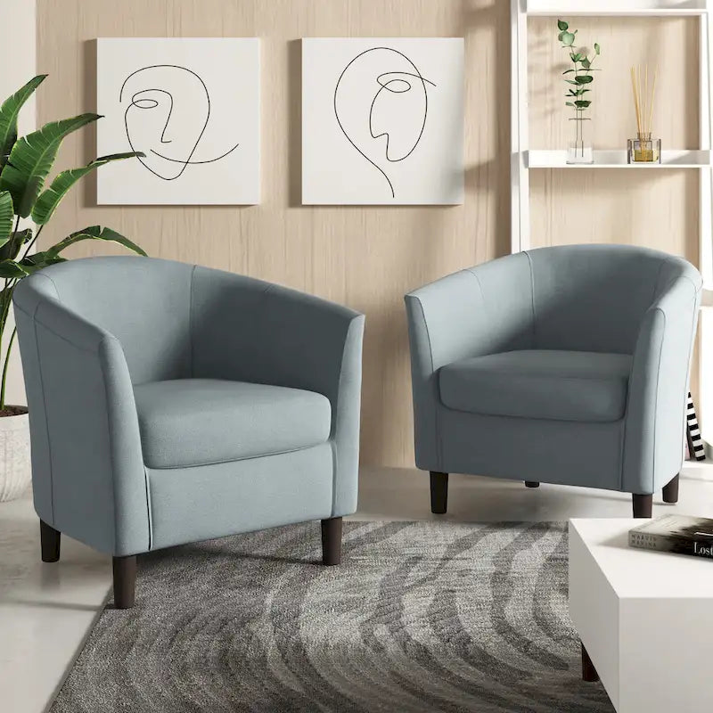 Lot de 2 fauteuils d’appoint modernes en lin, forme tonneau, fauteuils club