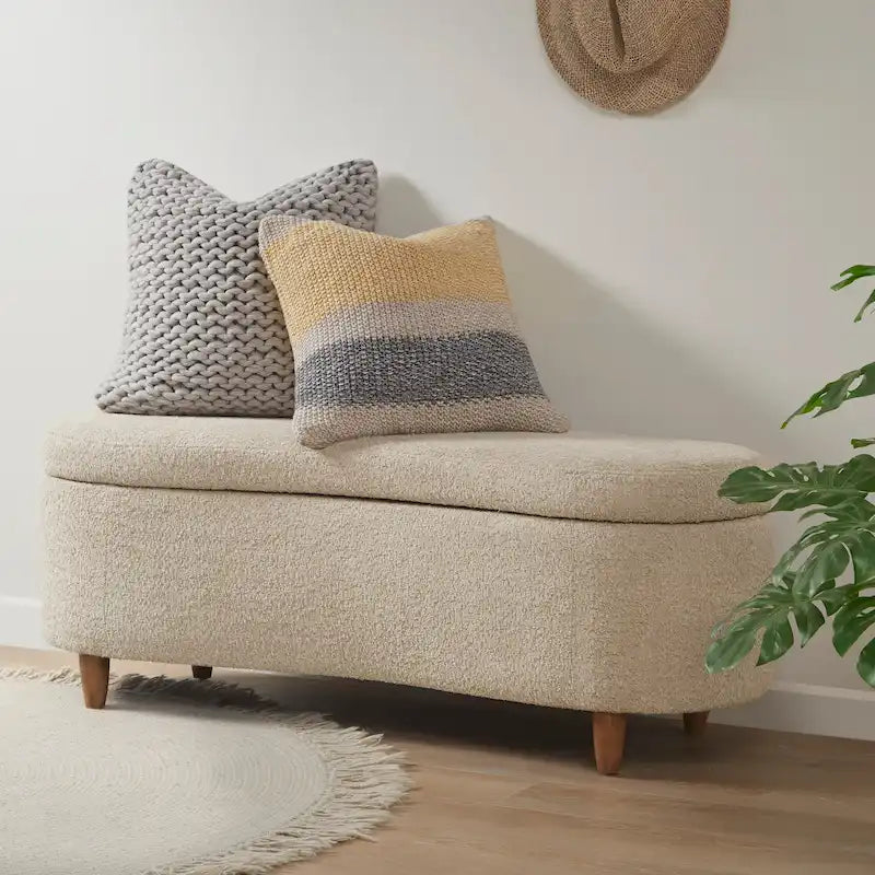 INK+IVY Bailey Stauraumbank in Taupe mit Bouclé-Bezug und Klappdeckel