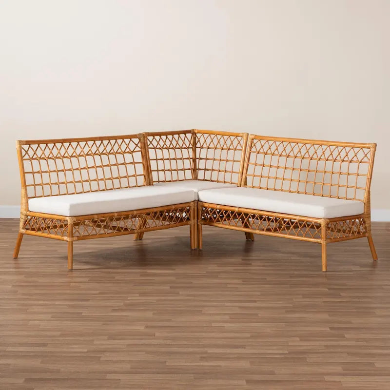 Capella moderne bohemian eethoekset van honingkleurig rotan, 3-delig