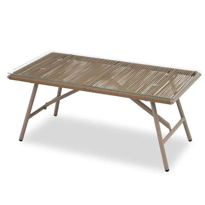 Ensemble de patio extérieur en corde, 4 pièces pour 4 personnes, avec coussins et table en verre