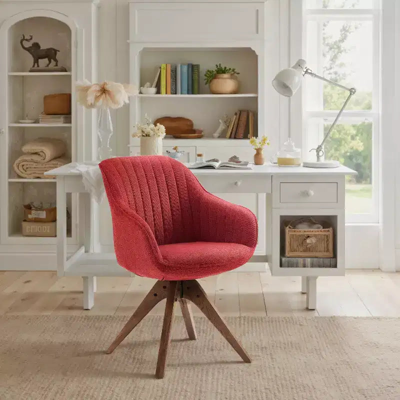 Art Leon comfortabele draaibare fauteuil van stof met poten van massief eikenhout
