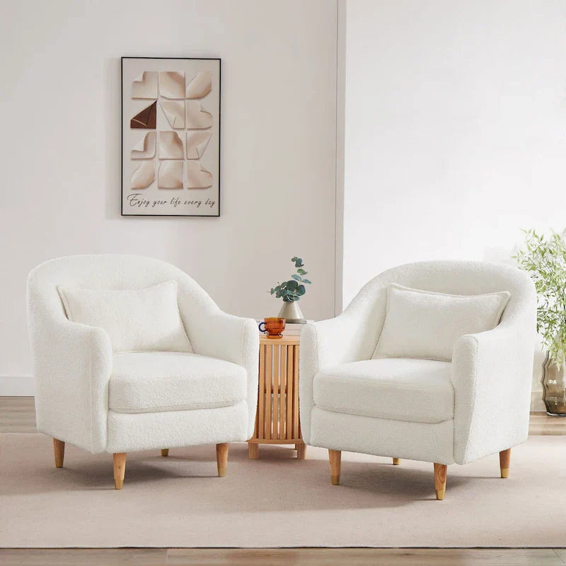 Ensemble de 2 fauteuils d’appoint de 28.34W, fauteuils tonneaux en velours avec pieds en bois massif