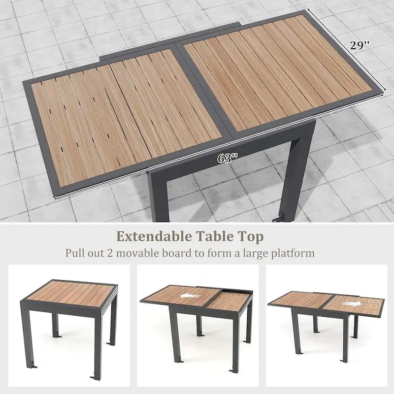 Tavolo da patio allungabile 31.5-63 con rinforzo a forma di L incluso