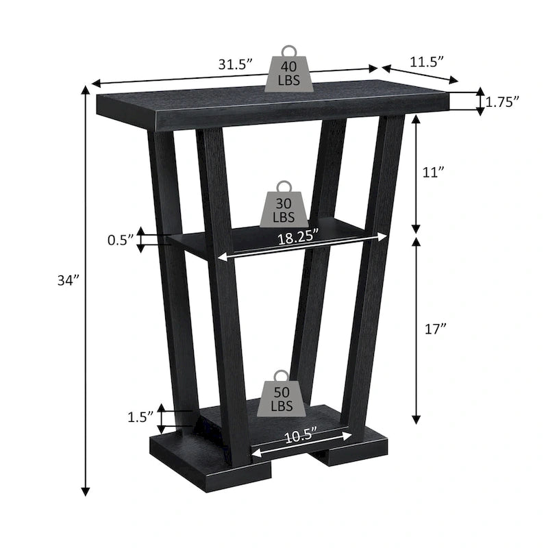 Newport V-consoletafel met planken van Convenience Concepts