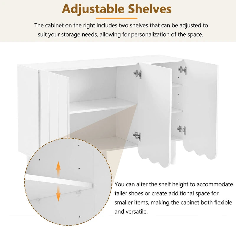 Minimalistischer Schuhschrank im Cremestil mit 5 Beinen aus Massivholz, Sideboard mit verstellbaren Ablagen