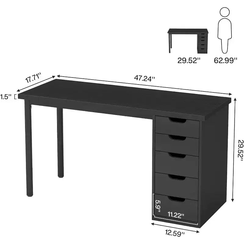 Bureau d’ordinateur Lantine avec 5 tiroirs, bureau moderne et sobre de 47 pouces pour le télétravail, les études et l’écriture, idéal pour les petits espaces