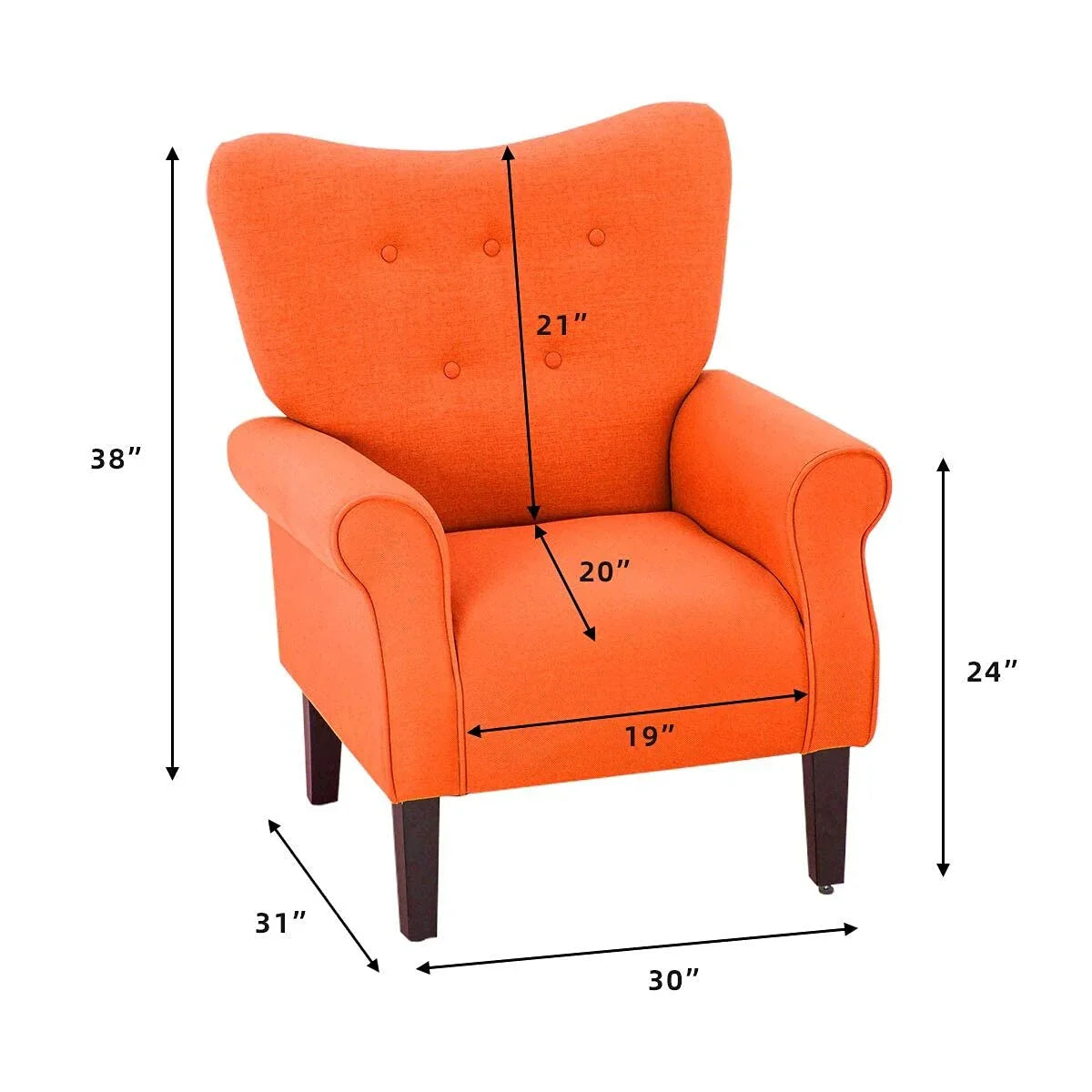 Erommy moderne fauteuil, fauteuil met hoge rugleuning, gestoffeerde eenzitsbank met knopen en houten poten voor de woonkamer